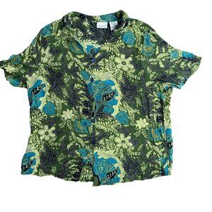 Vtg White Stag Shirt Womens Plus Size 22/24 Green Button Up Floral Flowy Texture